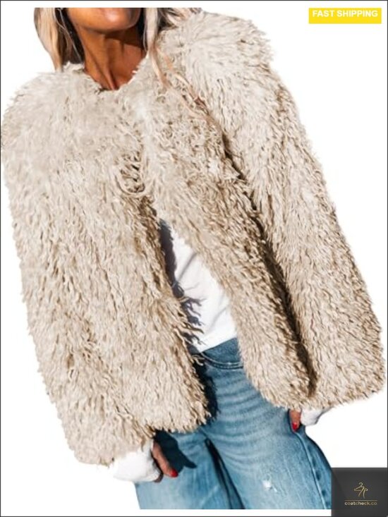 Jackets & Blazers - Faux Fur Cropped Jacket Long Sleeve Shaggy Warm Outerwear Lightweight